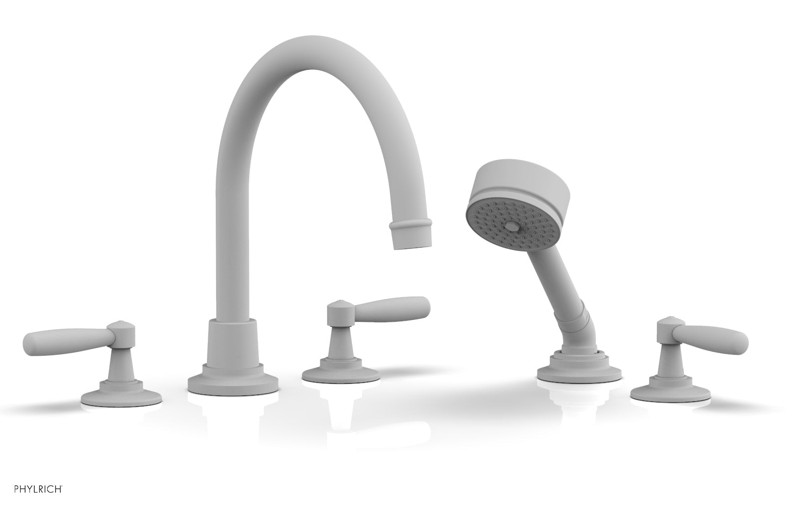 WORKS Deck Tub Set with Hand Shower   High Spout Lever Handles by Phylrich - Satin White