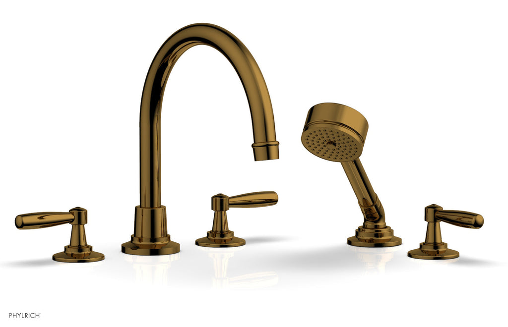 WORKS Deck Tub Set with Hand Shower   High Spout Lever Handles by Phylrich - French Brass