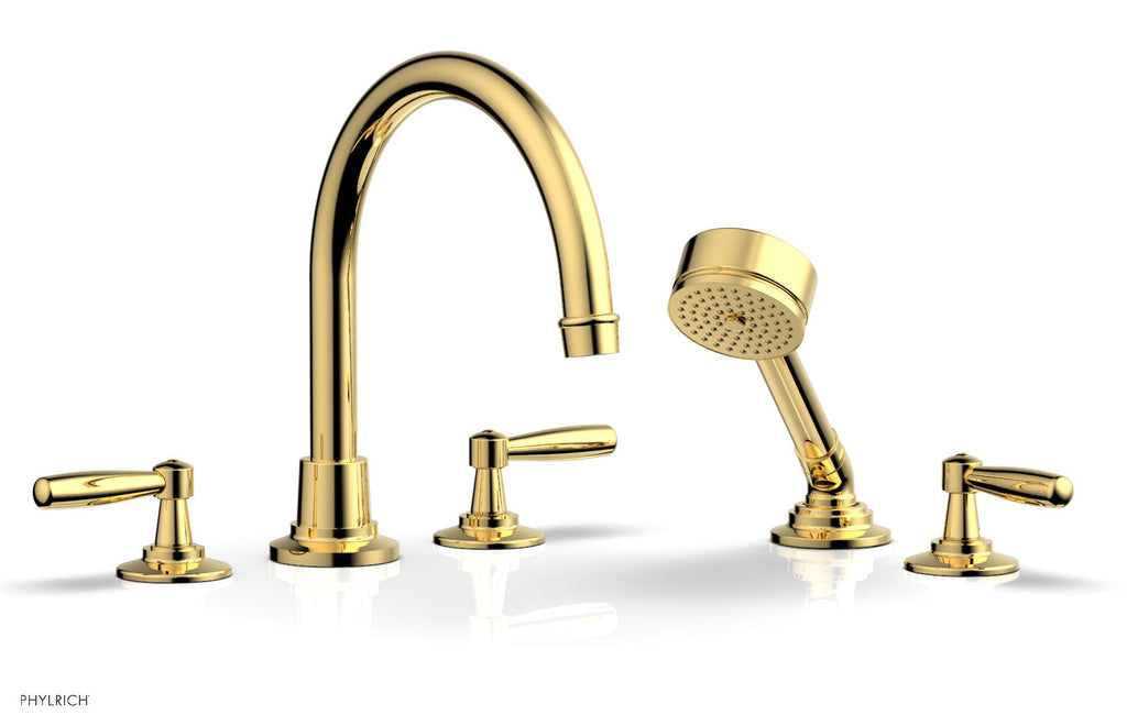WORKS Deck Tub Set with Hand Shower   High Spout Lever Handles by Phylrich - Polished Gold