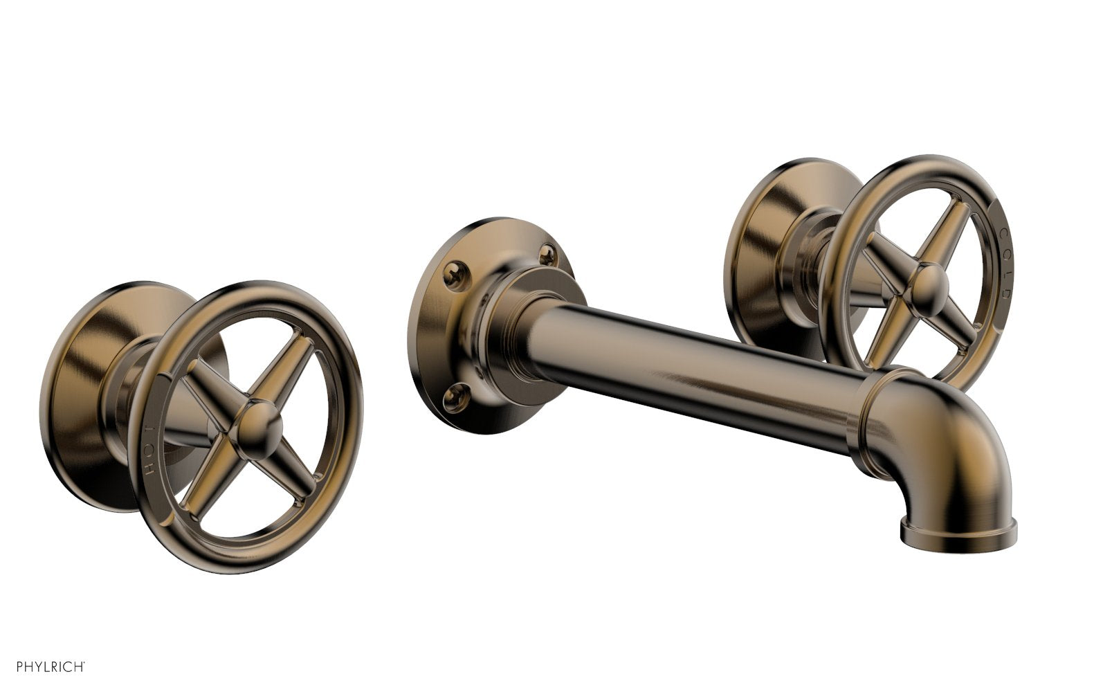 WORKS 2 Wall Lavatory Set   Cross Handles by Phylrich - Antique Brass
