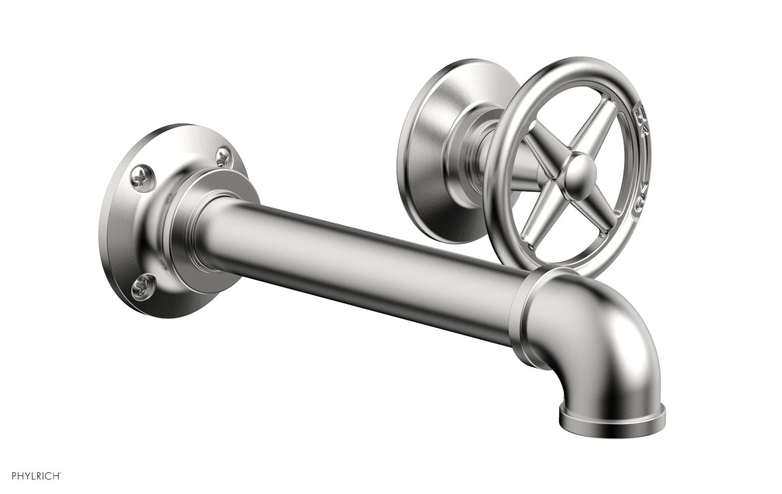 WORKS 2 Single Handle Wall Lavatory Set   Cross Handles by Phylrich - Satin Chrome