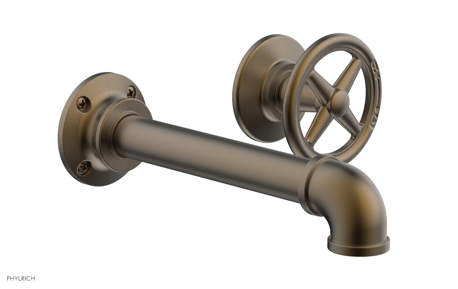 WORKS 2 Single Handle Wall Lavatory Set   Cross Handles by Phylrich - Old English Brass