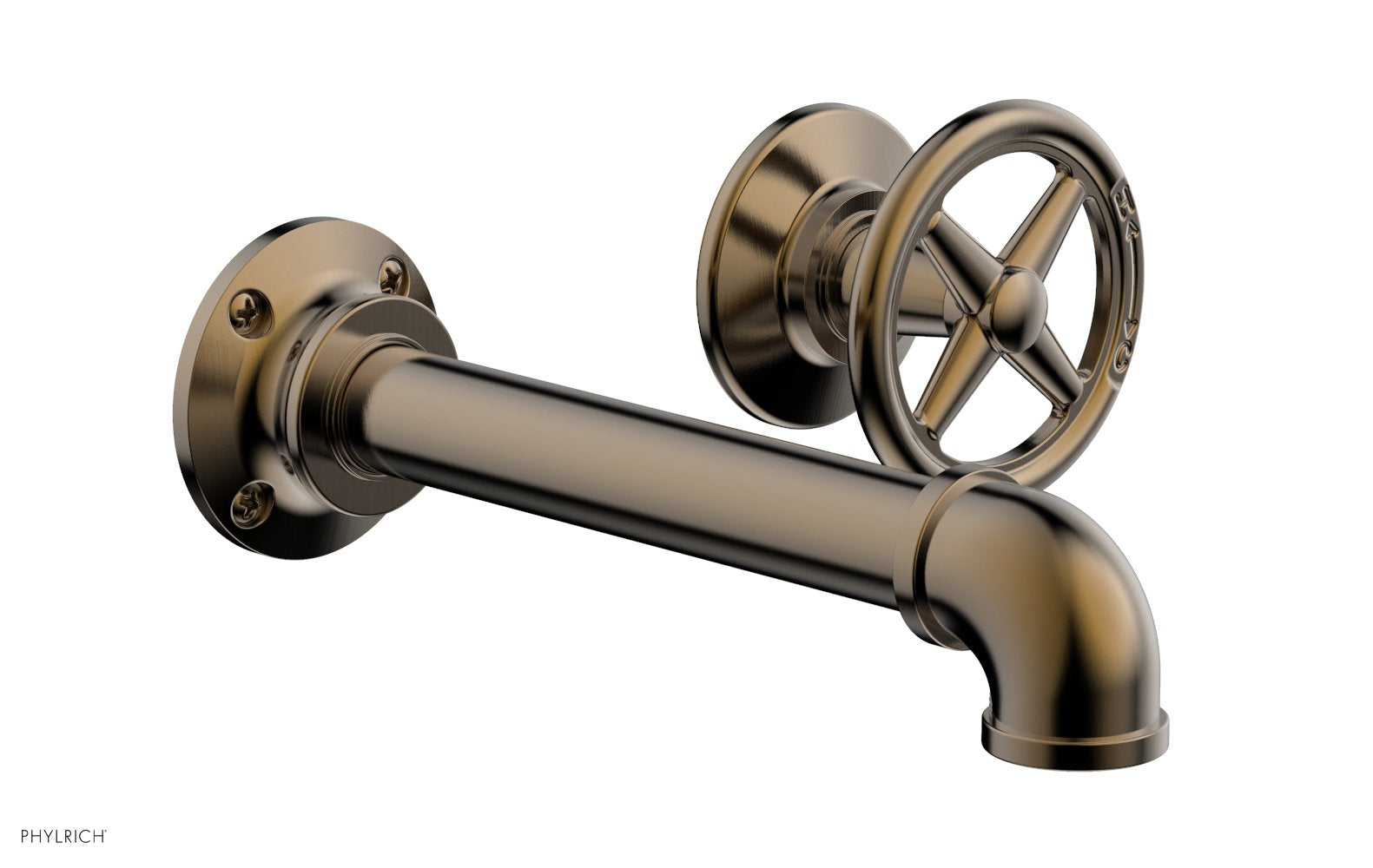 WORKS 2 Single Handle Wall Lavatory Set   Cross Handles by Phylrich - Antique Brass