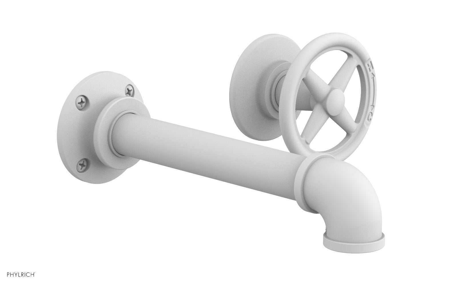 WORKS 2 Single Handle Wall Lavatory Set   Cross Handles by Phylrich - Satin White