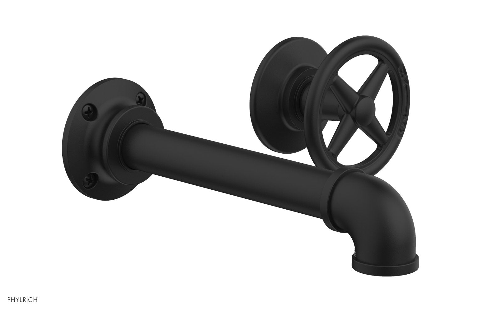 WORKS 2 Single Handle Wall Lavatory Set   Cross Handles by Phylrich - Matte Black