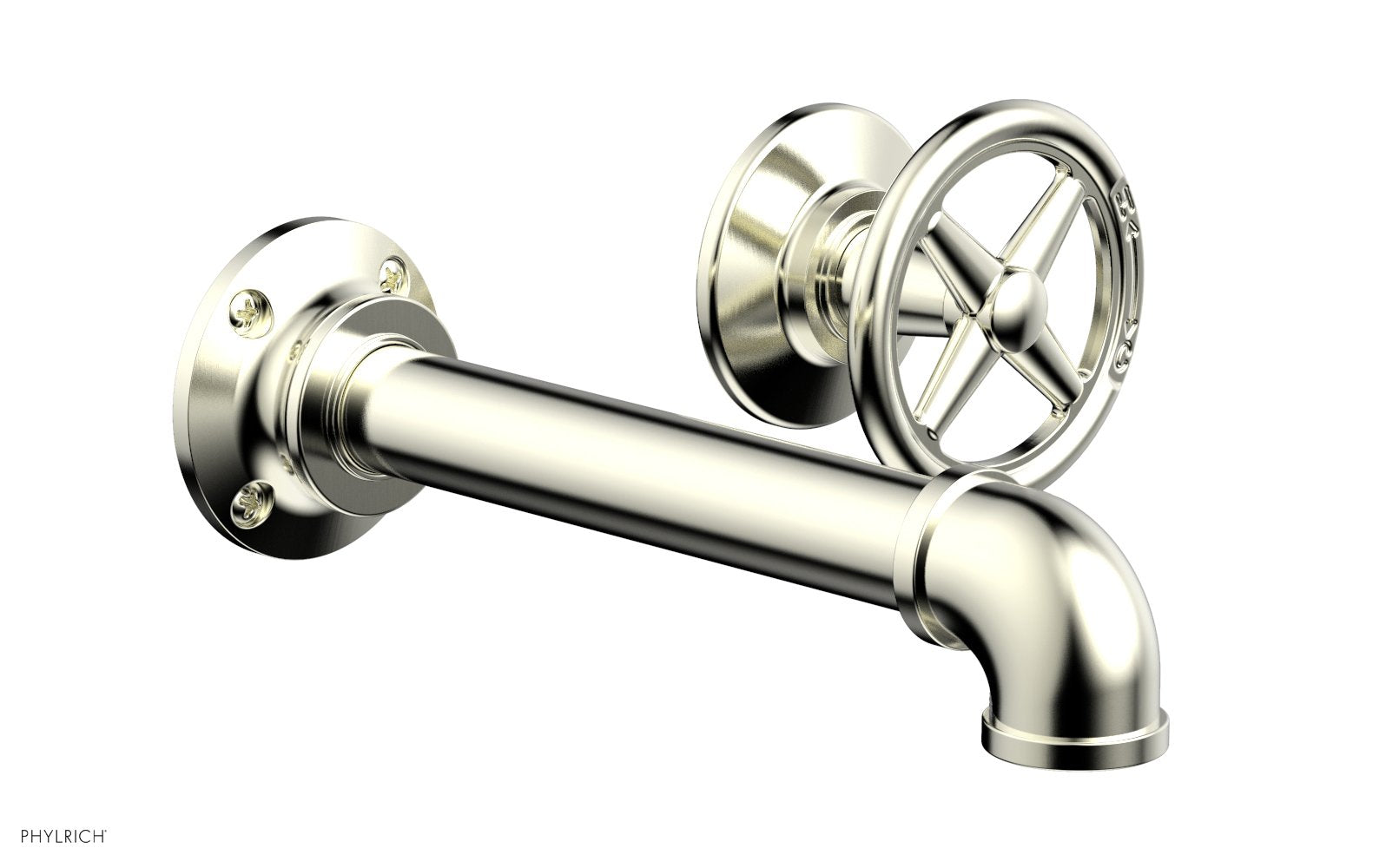 WORKS 2 Single Handle Wall Lavatory Set   Cross Handles by Phylrich - Satin Nickel