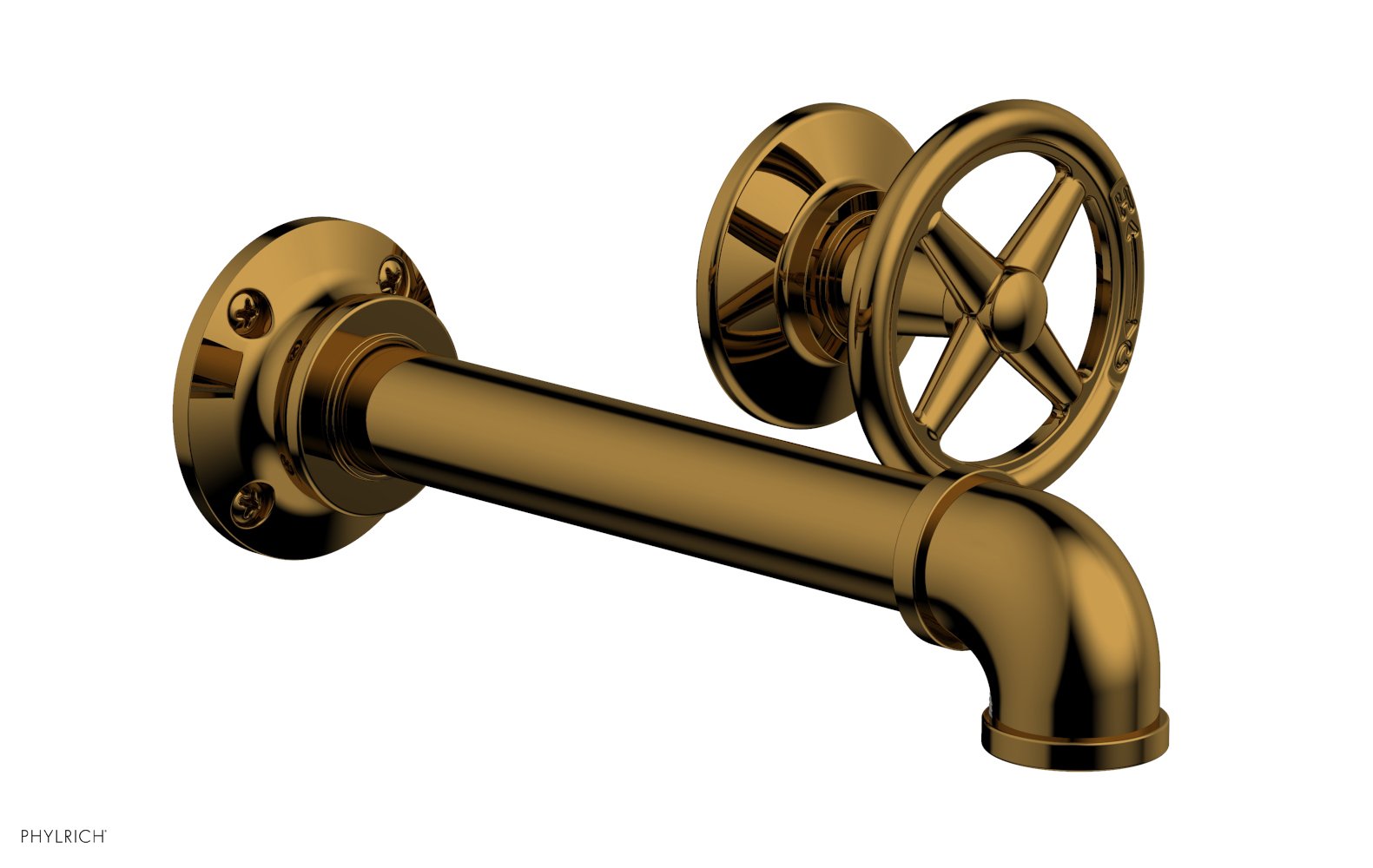 WORKS 2 Single Handle Wall Lavatory Set   Cross Handles by Phylrich - French Brass