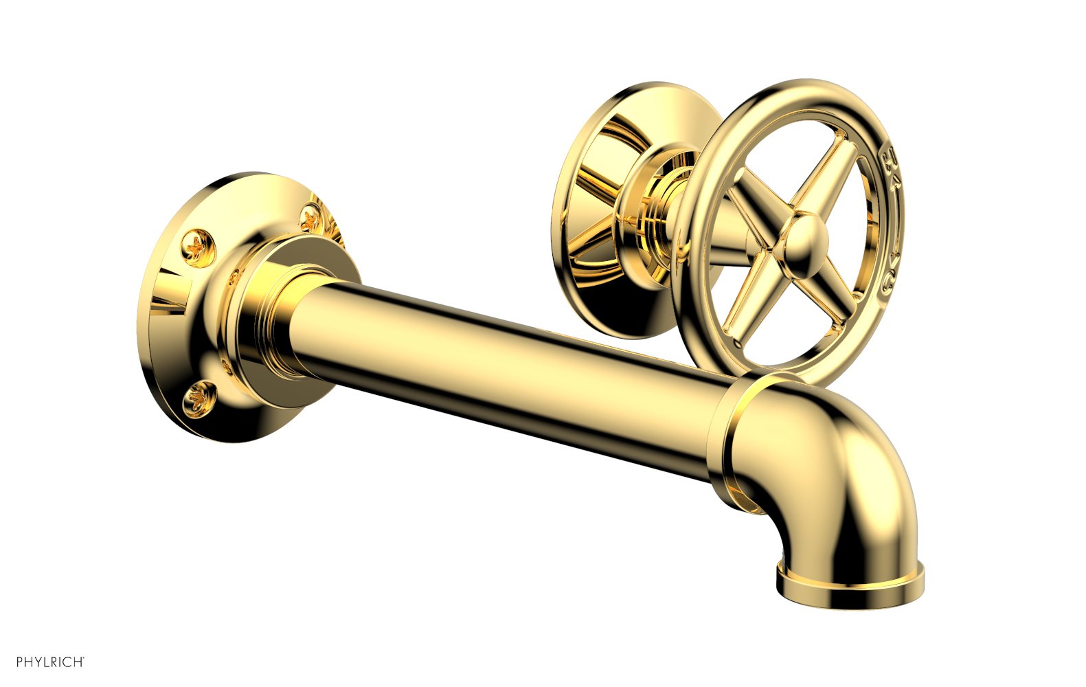 WORKS 2 Single Handle Wall Lavatory Set   Cross Handles by Phylrich - Polished Gold