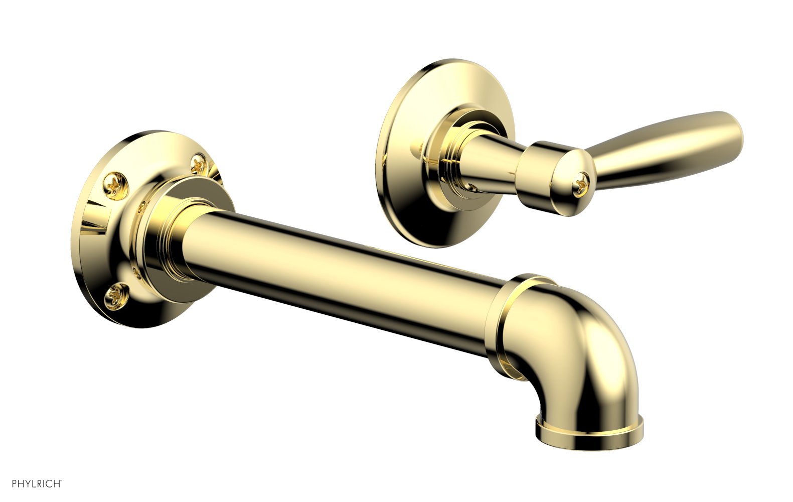 WORKS 2 Single Handle Wall Lavatory Set   Lever Handles by Phylrich - French Brass