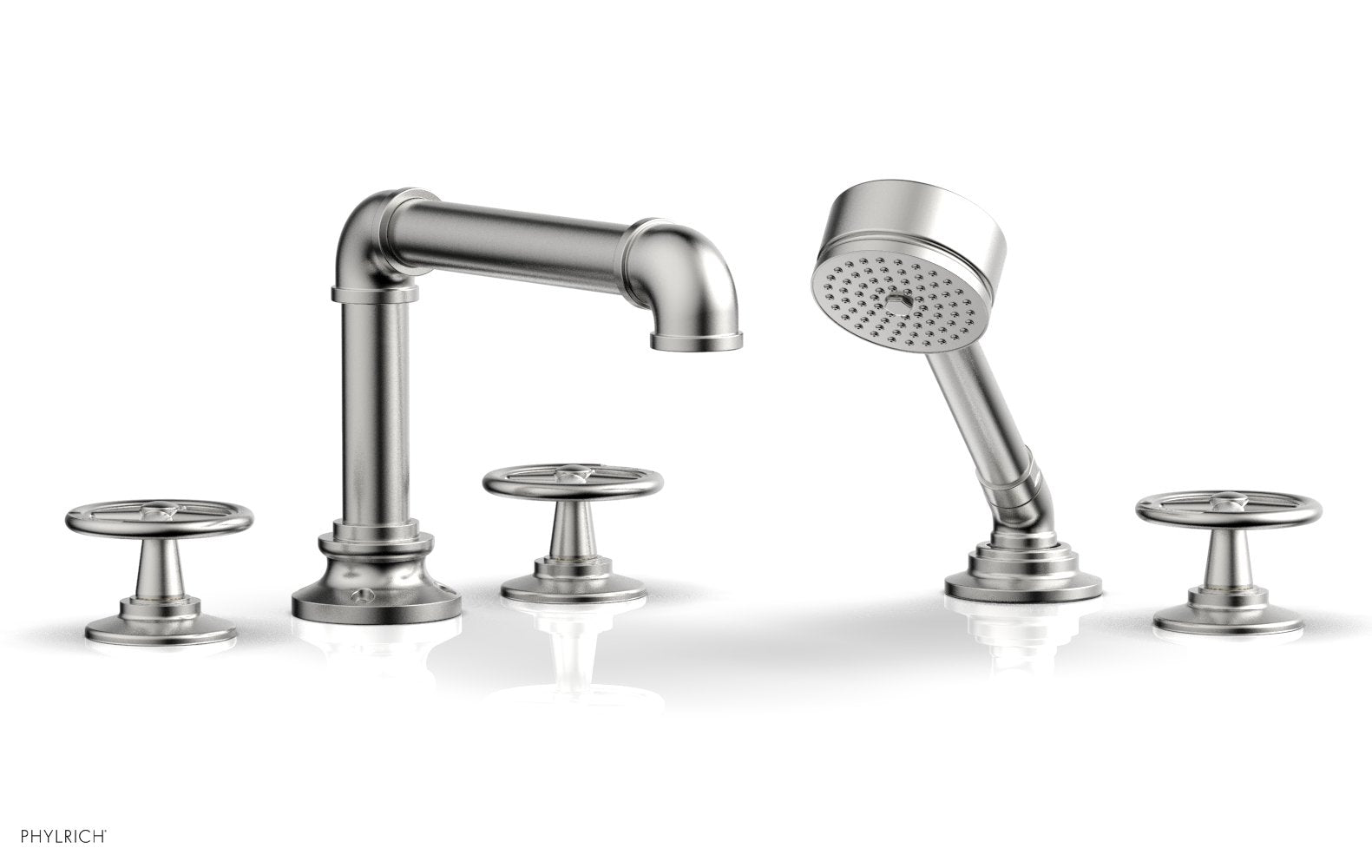 WORKS 2 Deck Tub Set with Hand Shower   Cross Handles by Phylrich - Pewter