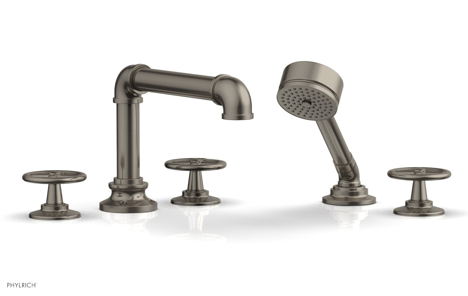 WORKS 2 Deck Tub Set with Hand Shower   Cross Handles by Phylrich - Burnished Nickel