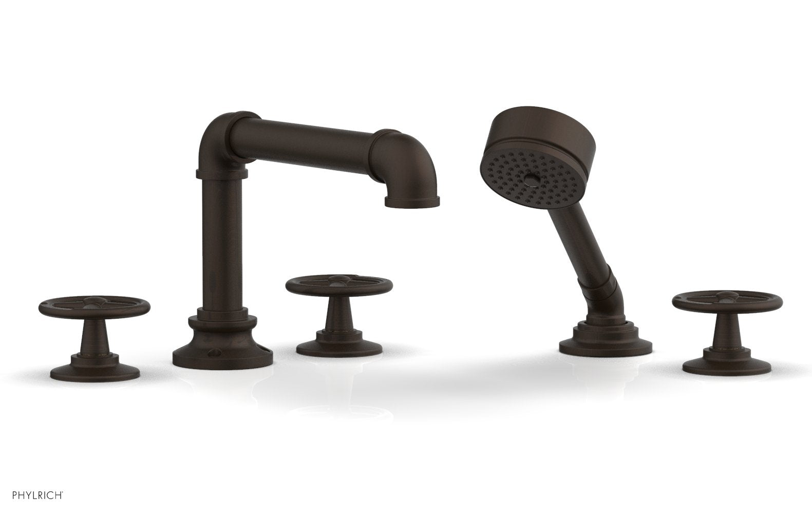WORKS 2 Deck Tub Set with Hand Shower   Cross Handles by Phylrich - Oil Rubbed Bronze