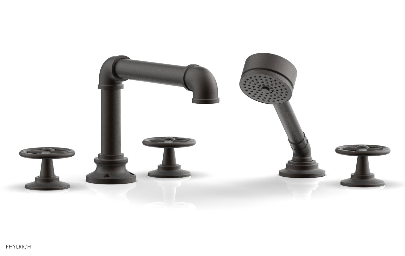 WORKS 2 Deck Tub Set with Hand Shower   Cross Handles by Phylrich - Polished Chrome