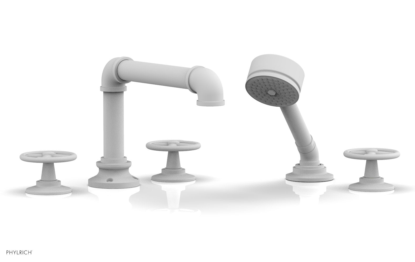 WORKS 2 Deck Tub Set with Hand Shower   Cross Handles by Phylrich - Satin White