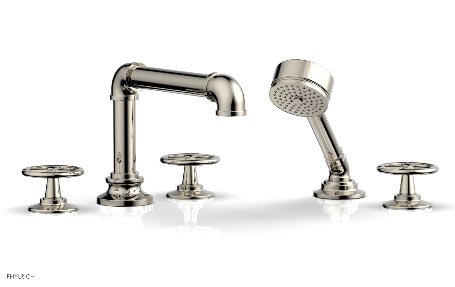 WORKS 2 Deck Tub Set with Hand Shower   Cross Handles by Phylrich - Matte Black