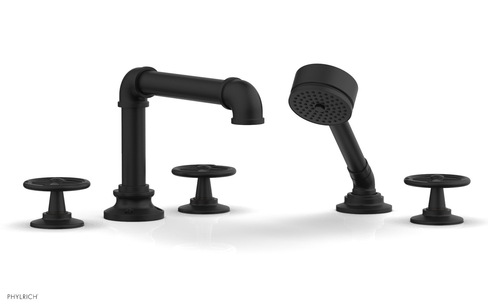 WORKS 2 Deck Tub Set with Hand Shower   Cross Handles by Phylrich - Satin Nickel