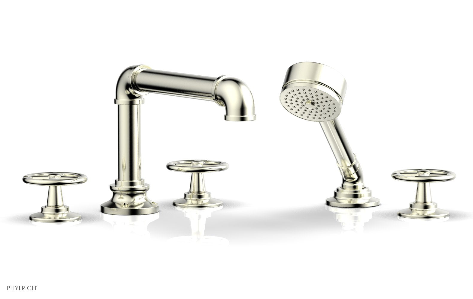 WORKS 2 Deck Tub Set with Hand Shower   Cross Handles by Phylrich - Polished Brass