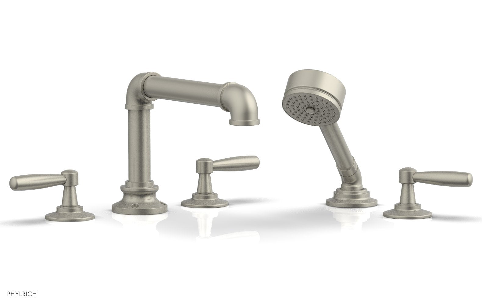 WORKS 2 Deck Tub Set with Hand Shower   Lever Handles by Phylrich - Polished Brass Uncoated