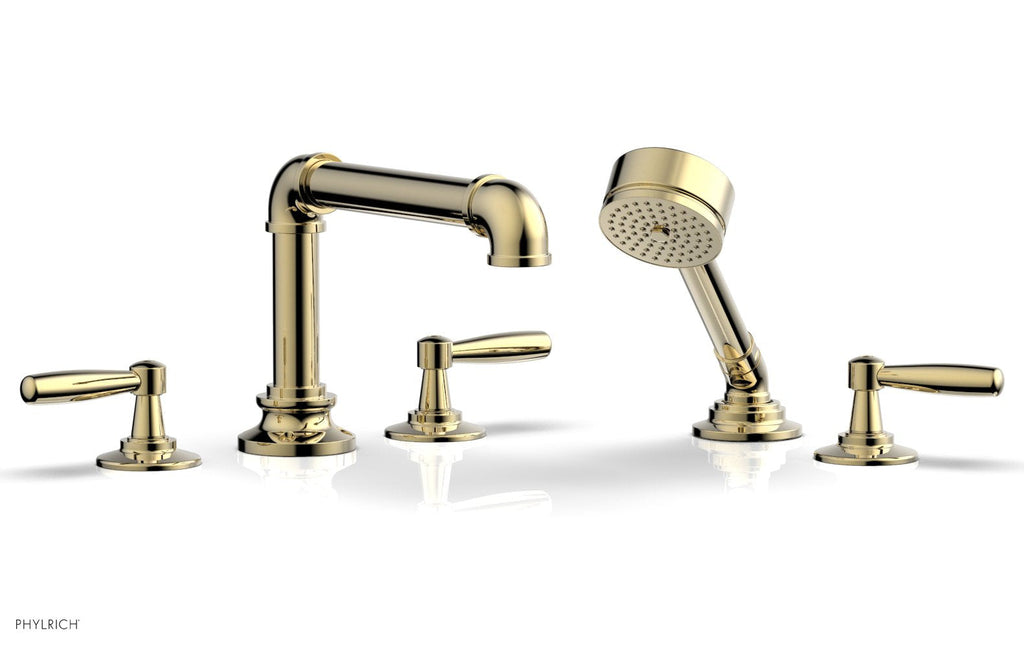 WORKS 2 Deck Tub Set with Hand Shower   Lever Handles by Phylrich - Old English Brass