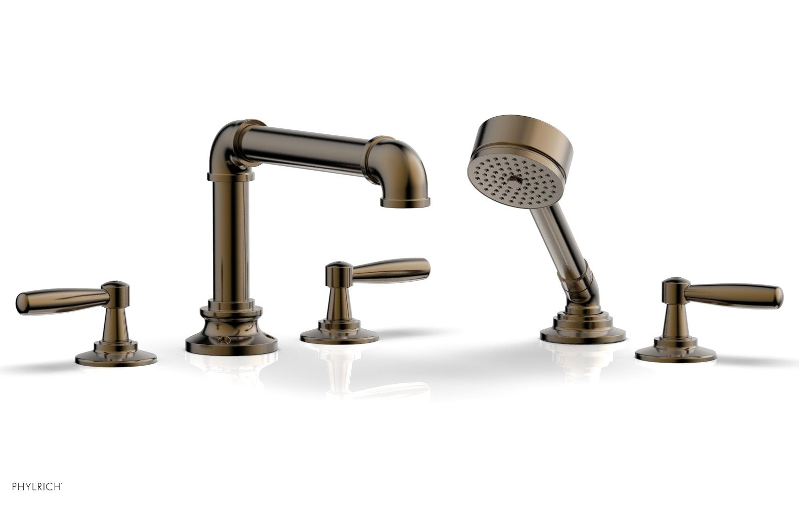 WORKS 2 Deck Tub Set with Hand Shower   Lever Handles by Phylrich - Antique Brass