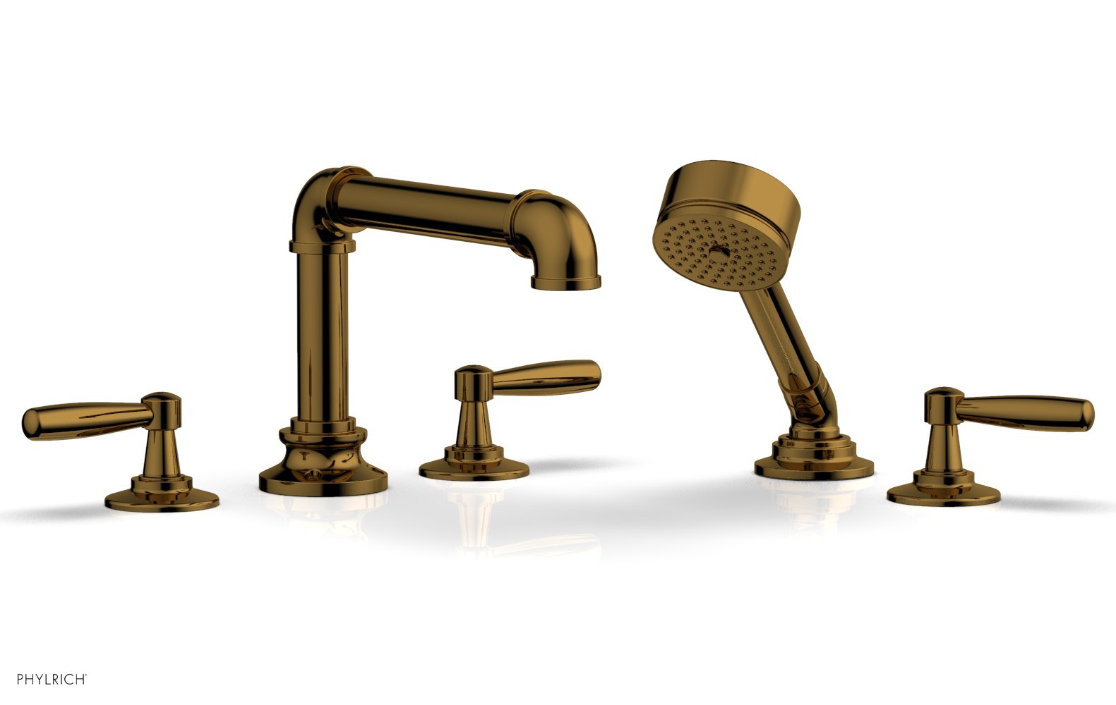 WORKS 2 Deck Tub Set with Hand Shower   Lever Handles by Phylrich - Satin Gold