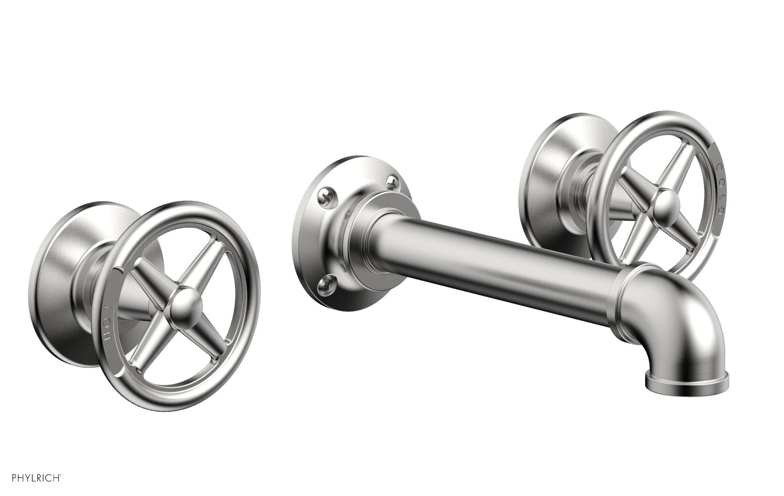 WORKS 2 Wall Tub Set   Cross Handles by Phylrich - Satin Chrome