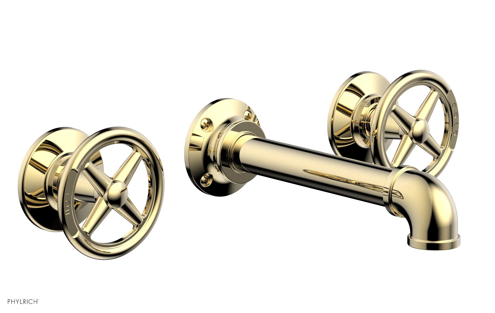 WORKS 2 Wall Tub Set   Cross Handles by Phylrich - Polished Brass Uncoated