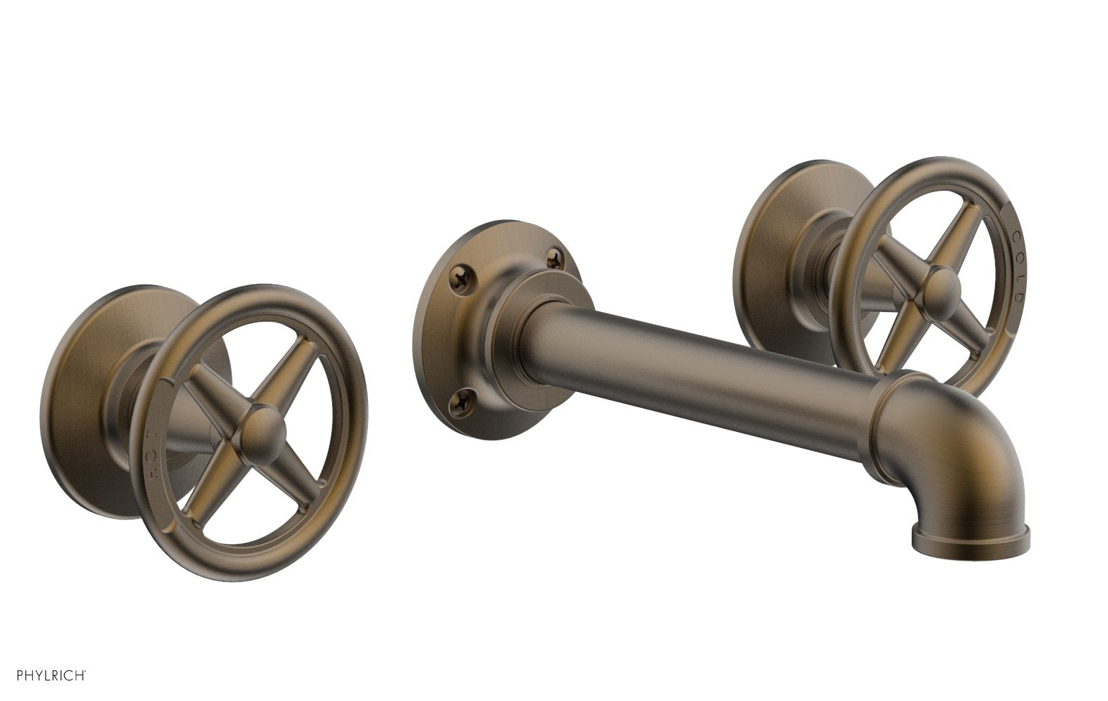 WORKS 2 Wall Tub Set   Cross Handles by Phylrich - Old English Brass