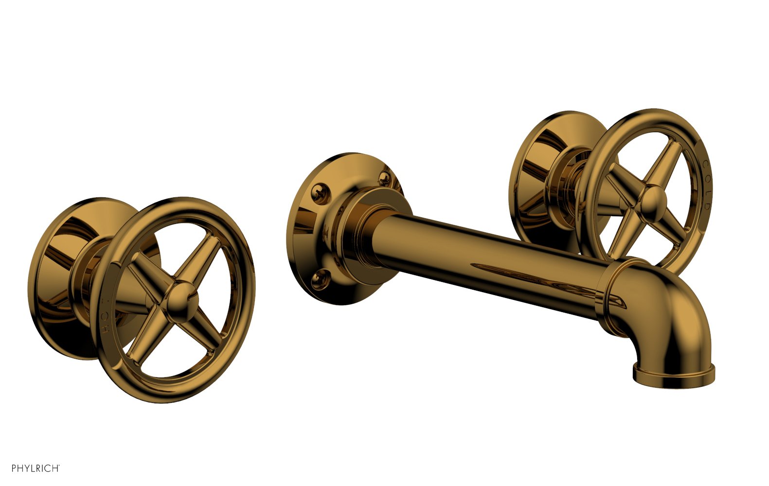 WORKS 2 Wall Tub Set   Cross Handles by Phylrich - Polished Gold