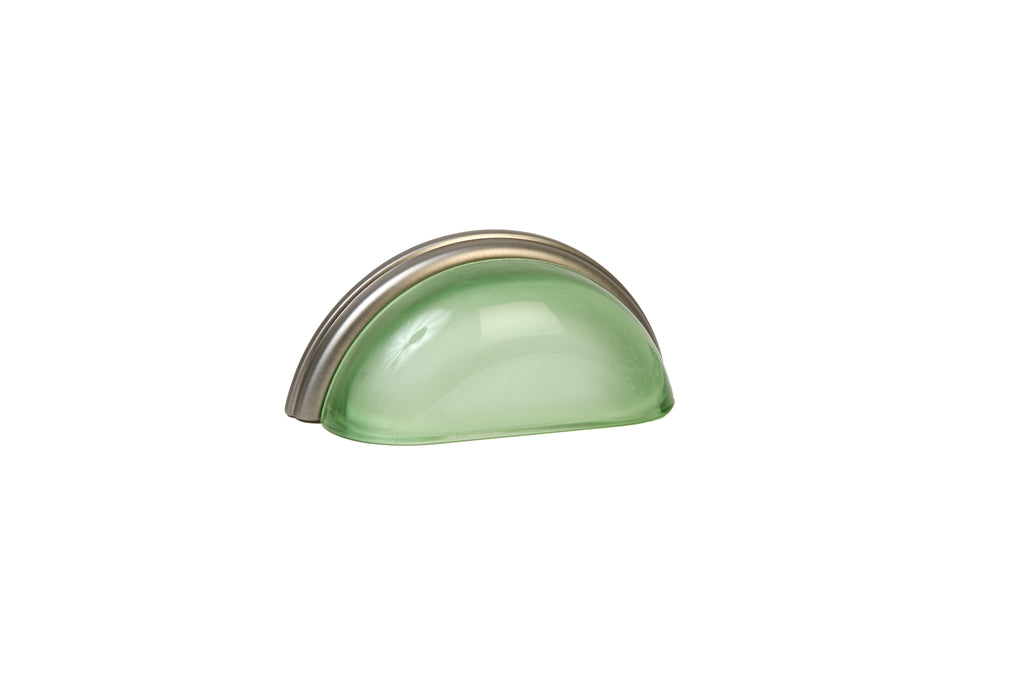 Glass Bin Pull by Lew's Hardware - 3" - Brushed Nickel - Frosted Green - New York Hardware