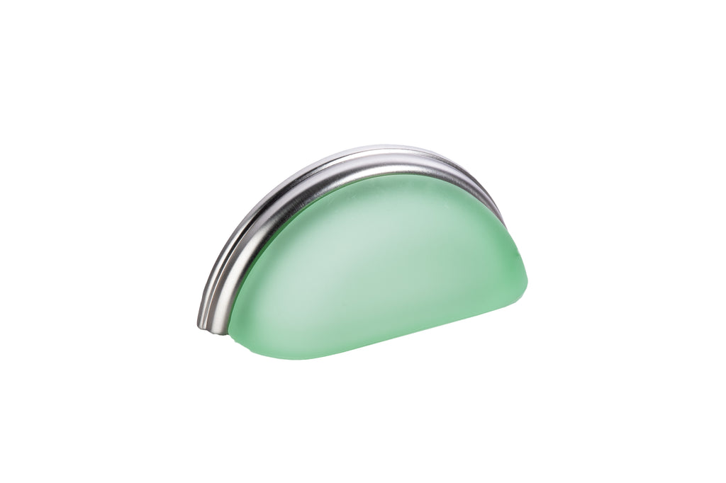 Glass Bin Pull by Lew's Hardware - 3" - Brushed Nickel - Frosted Green(both Sides) - New York Hardware