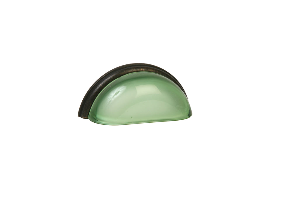 Glass Bin Pull by Lew's Hardware - 3" - Oil-rubbed Bronze - Frosted Green - New York Hardware