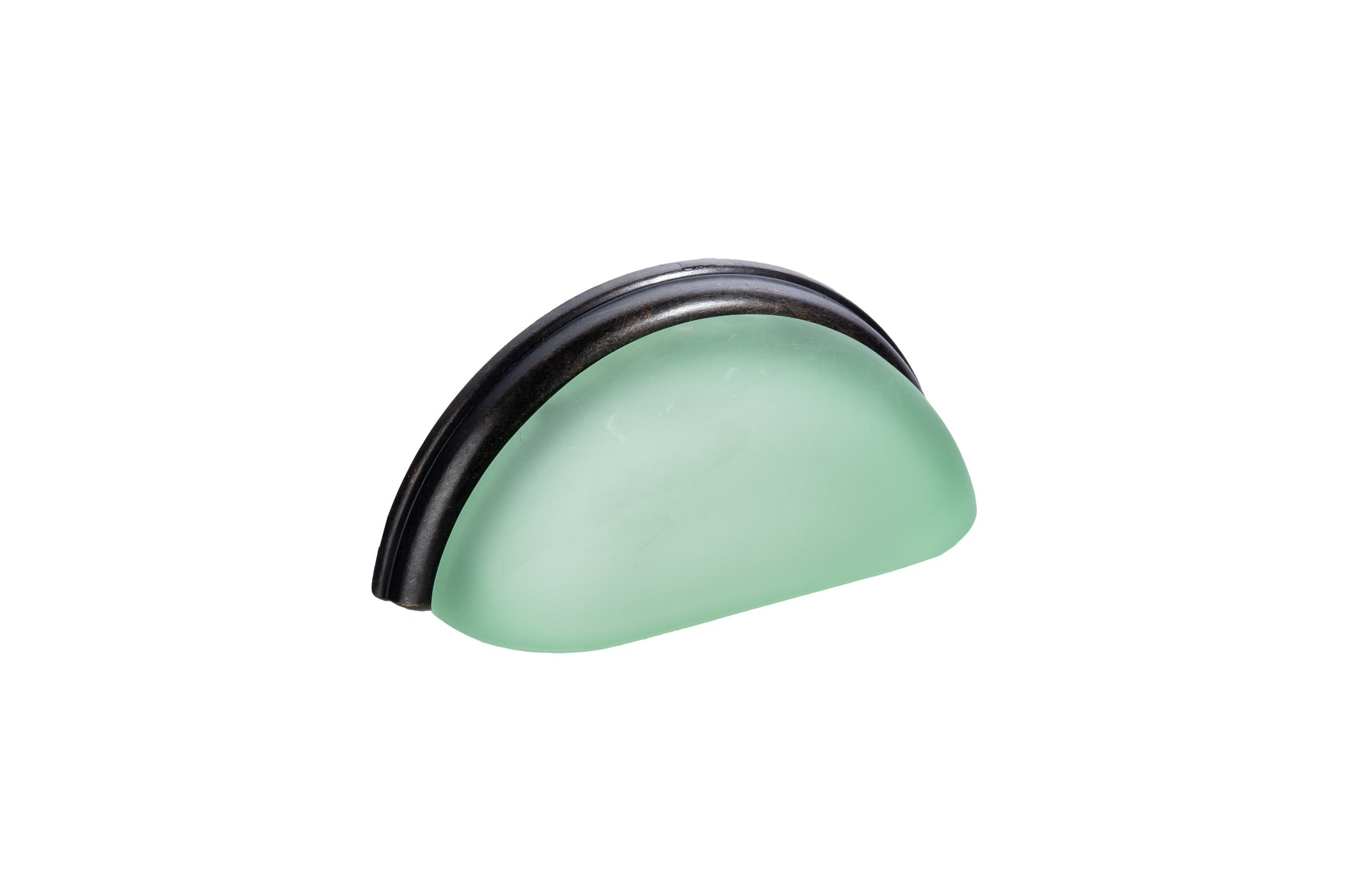 Glass Bin Pull by Lew's Hardware - 3" - Oil-rubbed Bronze - Frosted Green(both Sides) - New York Hardware
