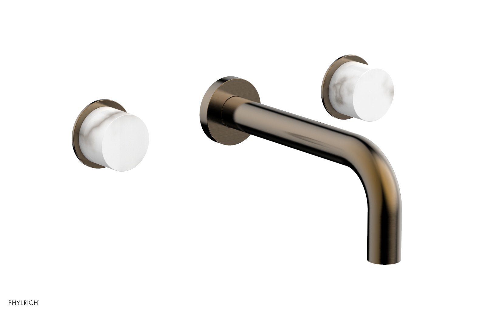 BASIC II Wall Lavatory Set   White Marble by Phylrich - Antique Brass