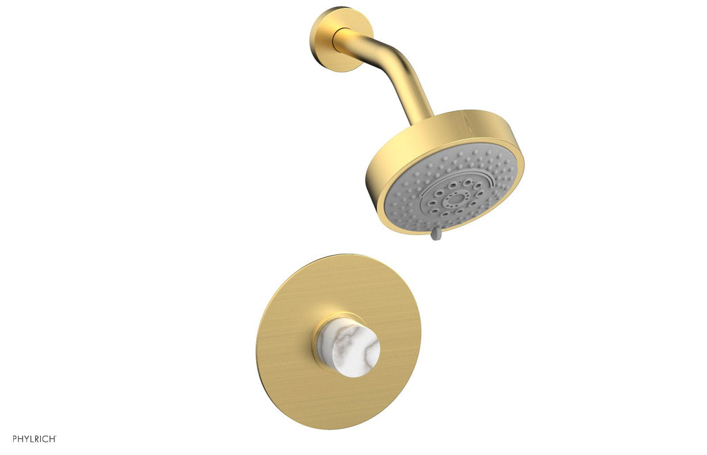 BASIC II Pressure Balance Shower Set   White Marble by Phylrich - Burnished Gold