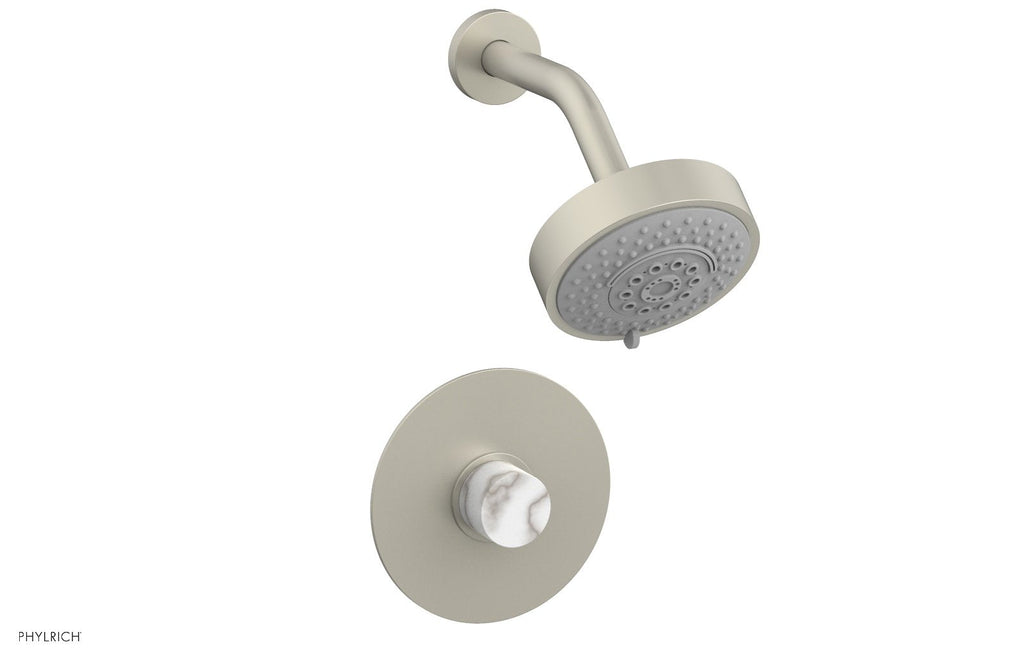 BASIC II Pressure Balance Shower Set   White Marble by Phylrich - Burnished Nickel
