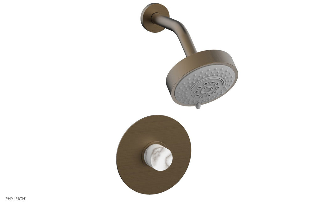 BASIC II Pressure Balance Shower Set   White Marble by Phylrich - Old English Brass