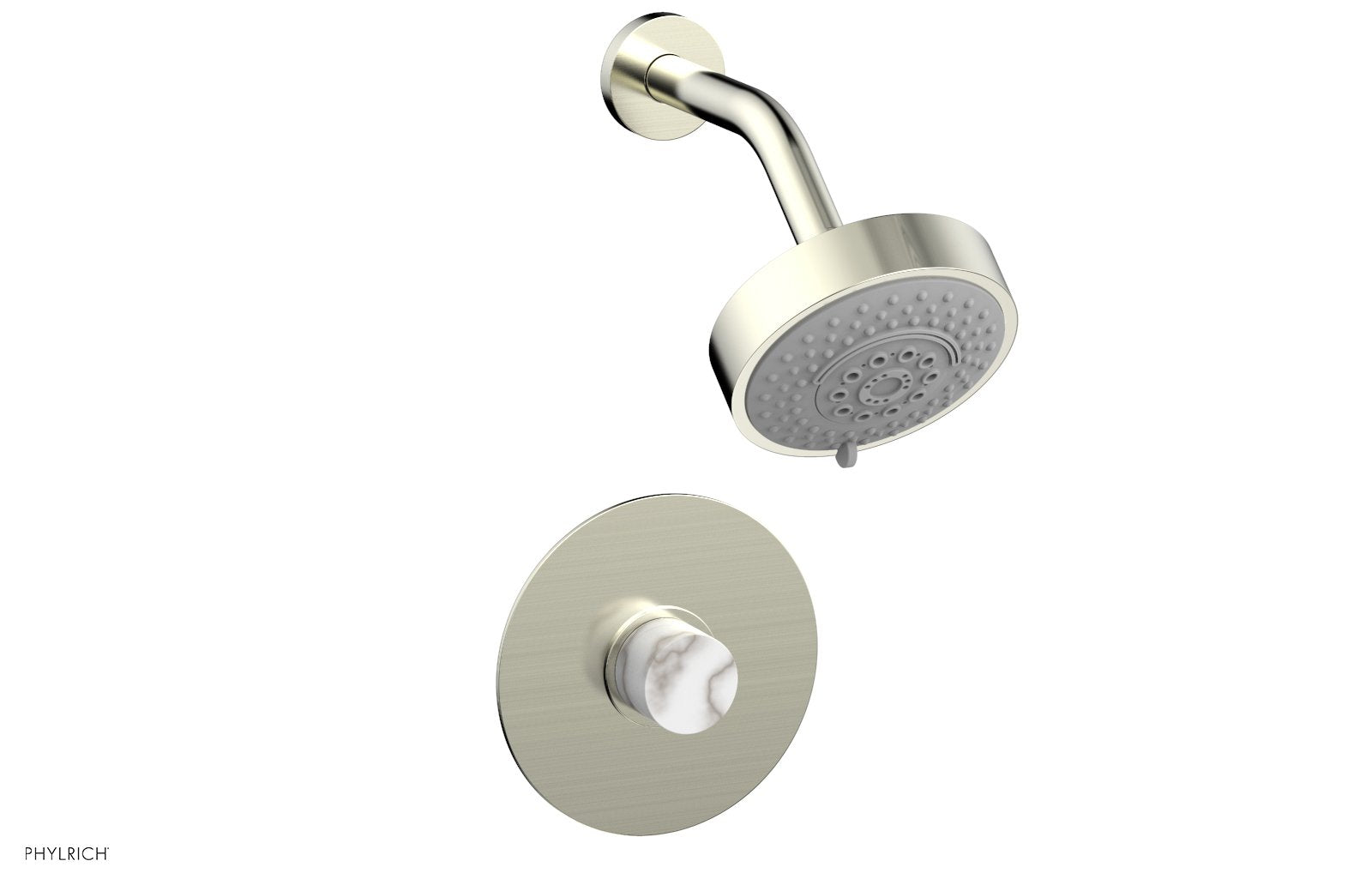 BASIC II Pressure Balance Shower Set   White Marble by Phylrich - Satin Nickel
