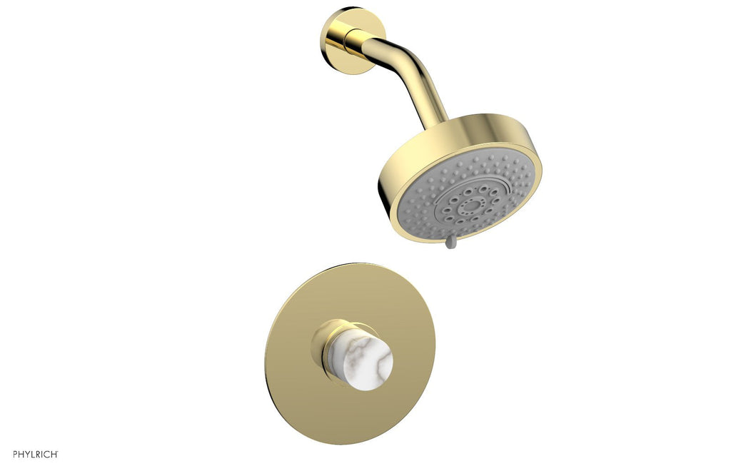 BASIC II Pressure Balance Shower Set   White Marble by Phylrich - Polished Brass