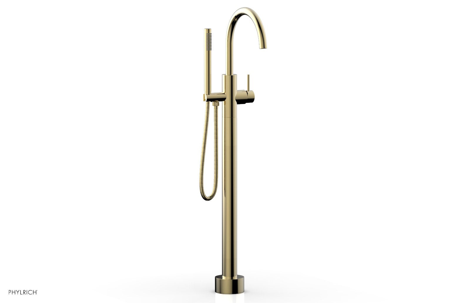 BASIC II Floor Mount Tub Filler with Hand Shower by Phylrich - Polished Brass Uncoated