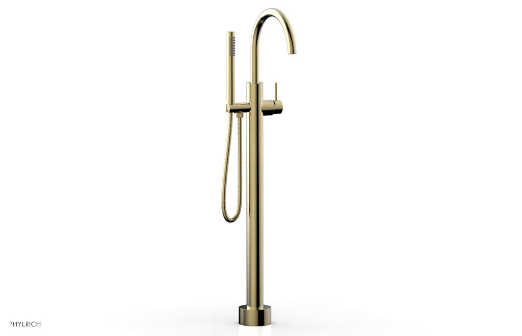 BASIC II Floor Mount Tub Filler with Hand Shower by Phylrich - Polished Brass Uncoated
