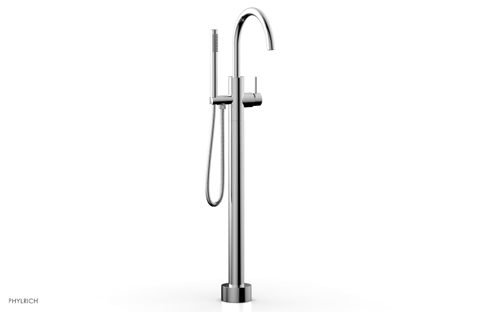BASIC II Floor Mount Tub Filler with Hand Shower by Phylrich - Polished Chrome