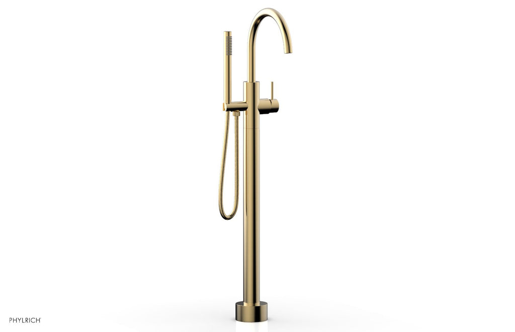 BASIC II Floor Mount Tub Filler with Hand Shower by Phylrich - Satin Brass