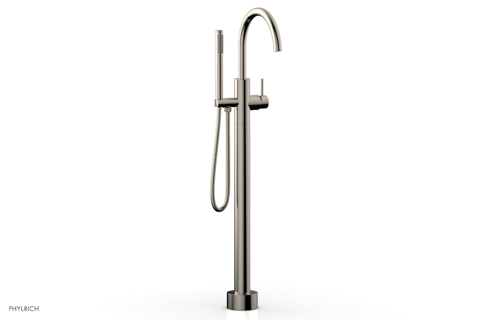 BASIC II Floor Mount Tub Filler with Hand Shower by Phylrich - Polished Nickel