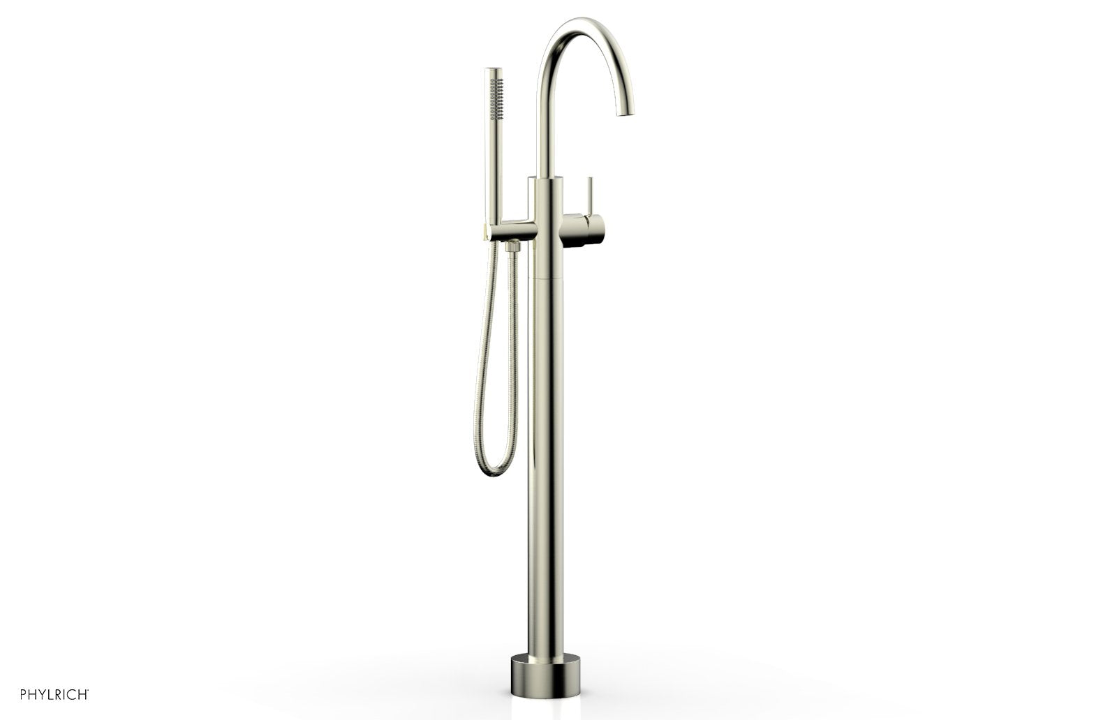BASIC II Floor Mount Tub Filler with Hand Shower by Phylrich - Satin Nickel