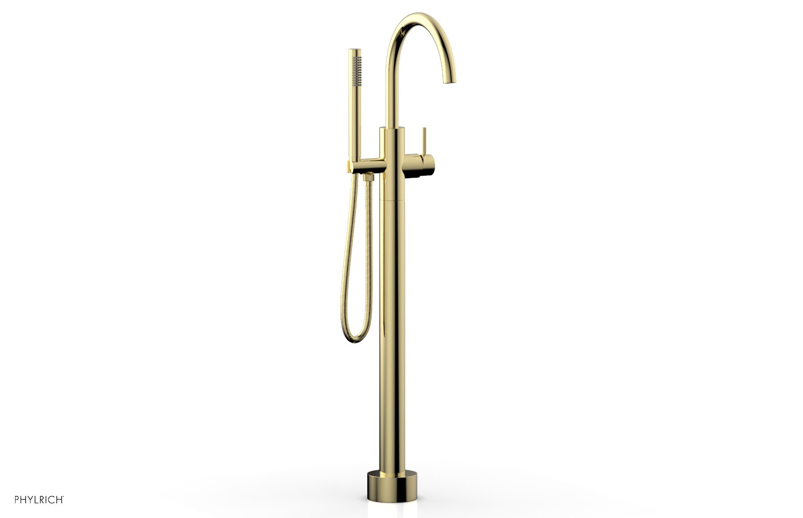 BASIC II Floor Mount Tub Filler with Hand Shower by Phylrich - Polished Brass
