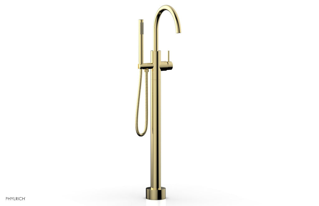 BASIC II Floor Mount Tub Filler with Hand Shower by Phylrich - Polished Brass