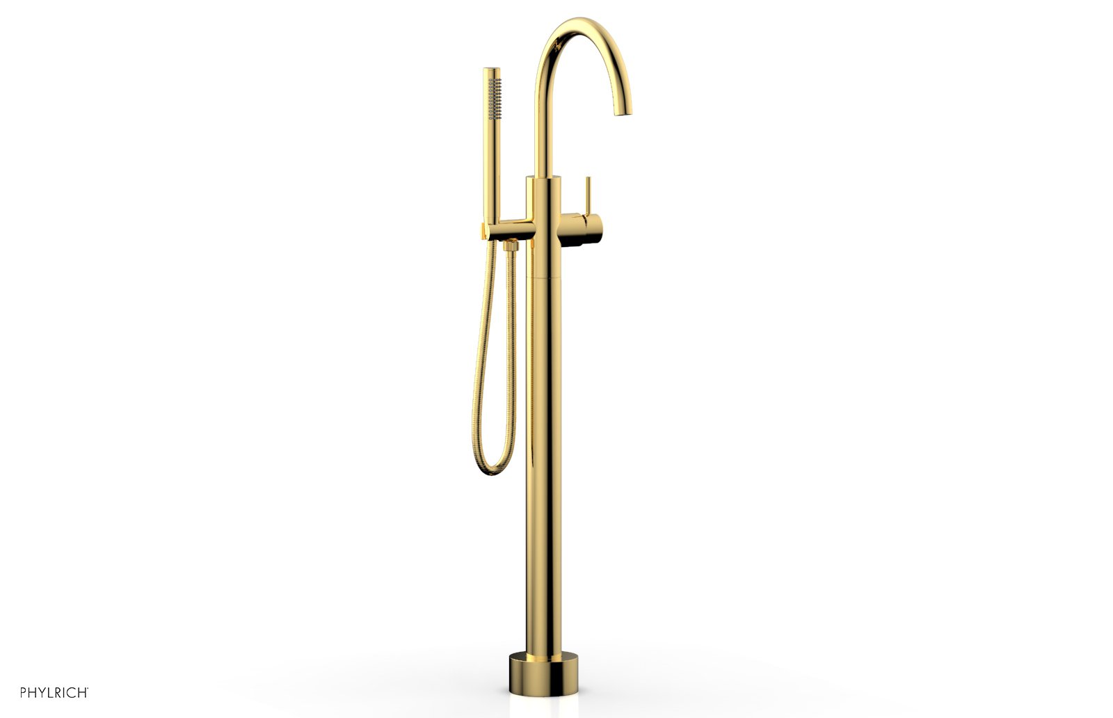 BASIC II Floor Mount Tub Filler with Hand Shower by Phylrich - Polished Gold