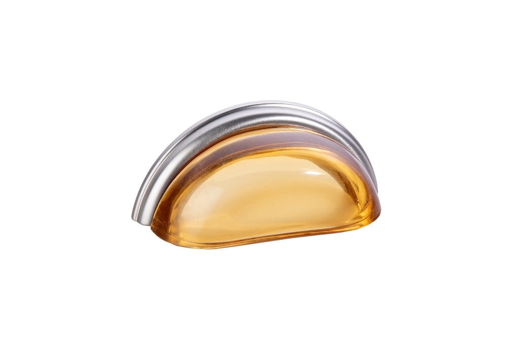 Glass Bin Pull by Lew's Hardware - 3" - Brushed Nickel - Transparent Amber - New York Hardware