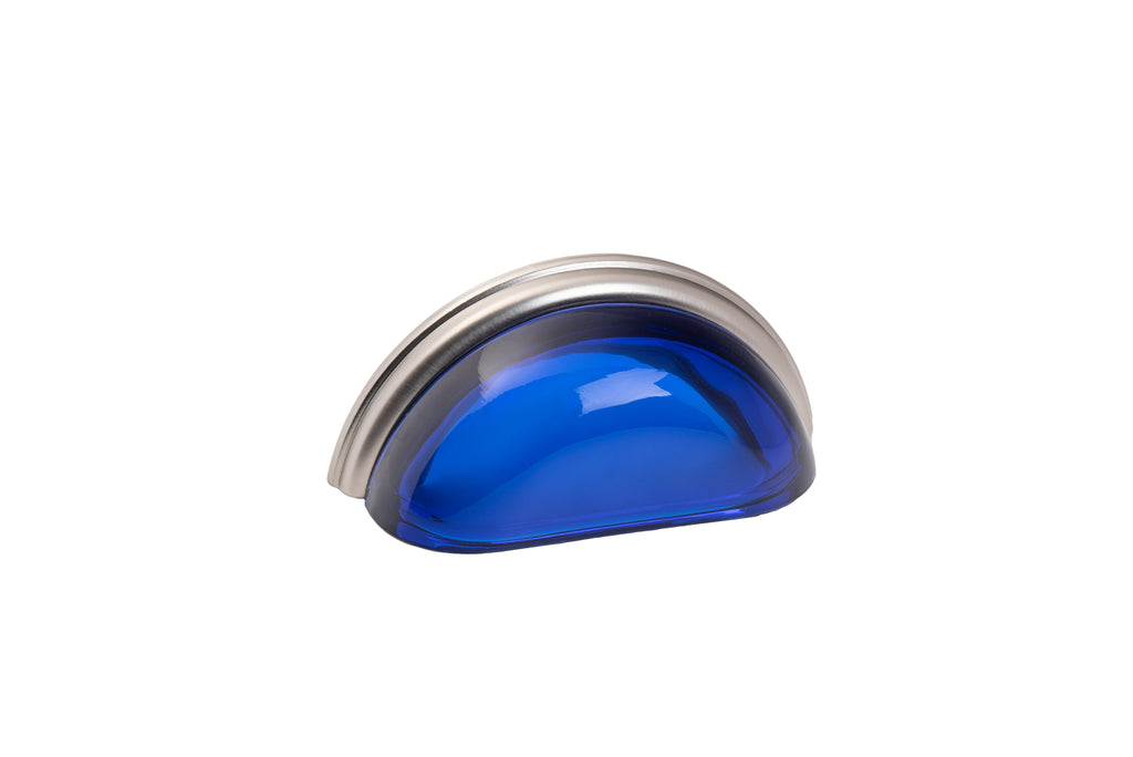 Glass Bin Pull by Lew's Hardware - 3" - Brushed Nickel - Transparent Cobalt - New York Hardware